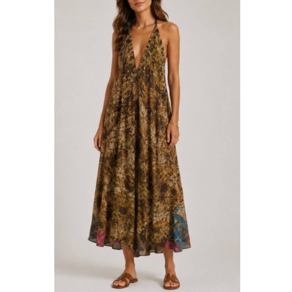 Sun Child Women's Brown Batik Print Classic Silk Dress One Size